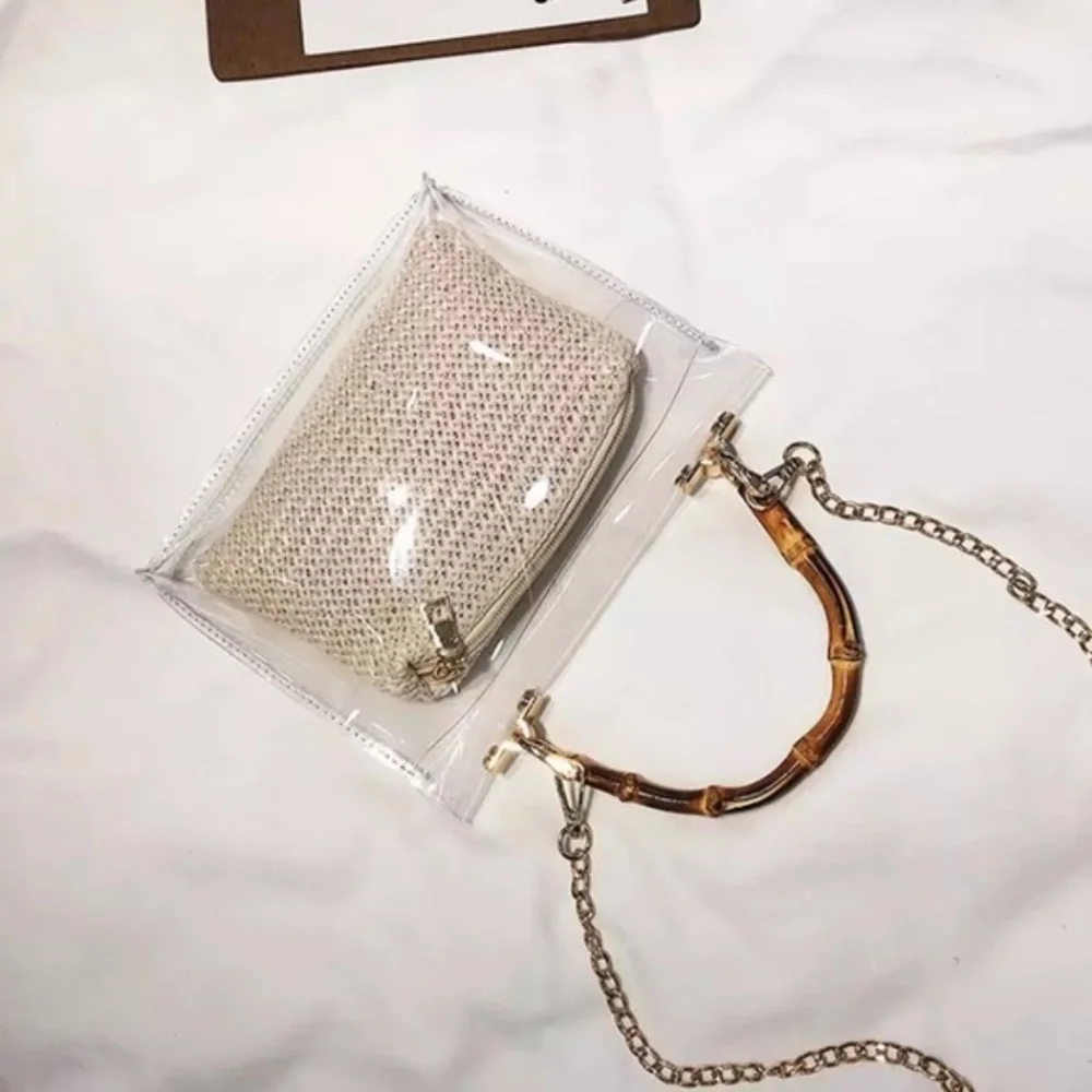 SOLD OUT Cream Transparent Bamboo Handle Chain Handbag - Picture 3 of 3
